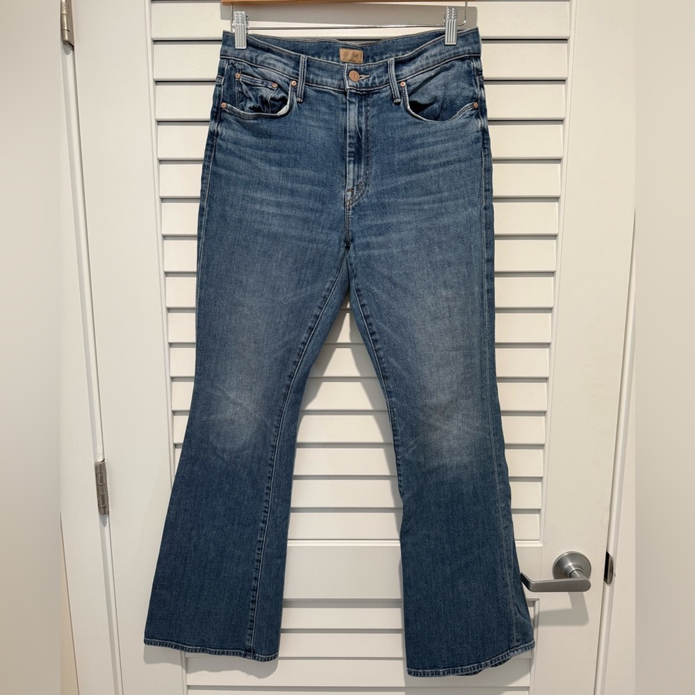 MOTHER  The Weekender Blue Flare Leg Jeans